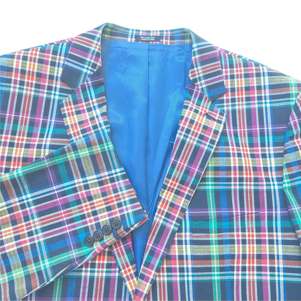 Saddlebred Madras Blazer Mens 48L Plaid Colorful Sport Coat Jacket Cotton Preppy